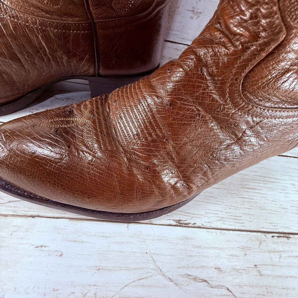 Tony Lama Mens Brown Leather Western Cowboy Boots Pointed Toe Size 11 EE MadeUSA - Picture 3 of 10